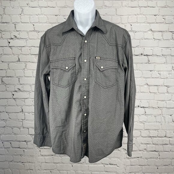 Rafter C Gray Pearl Snap Cowboy Collection Long Sleeve Shirt Pocket Size Large L - Picture 1 of 13